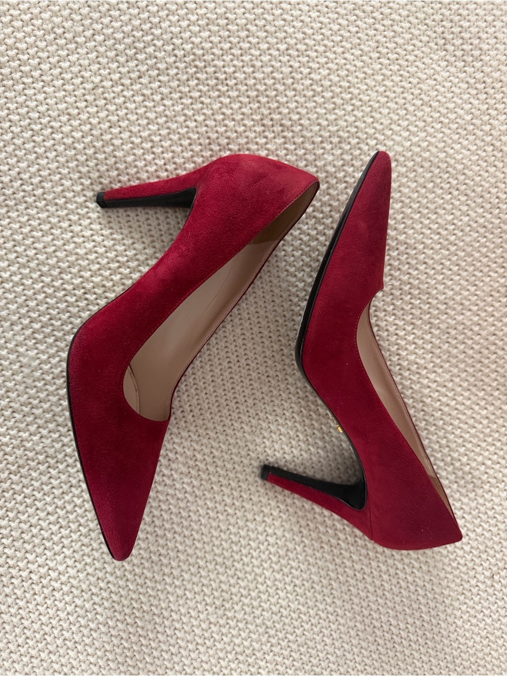 Prada Red Suede Pointed-Toe Stiletto Pumps